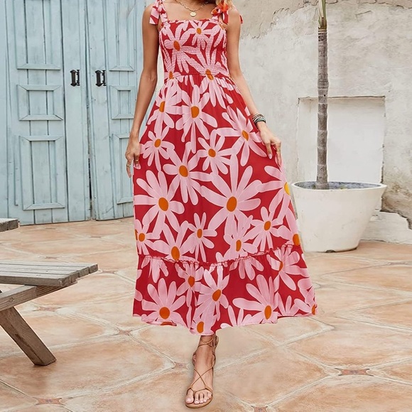 infashule Dresses & Skirts - Brand New Infashule Floral Maxi Dress - Red with Pink Daisies - Size Large